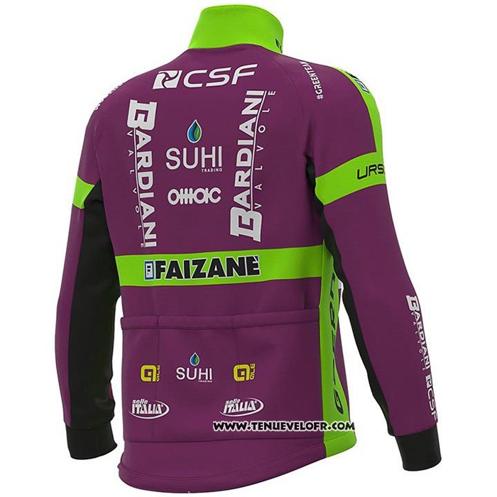 2020 Maillot Cyclisme Bardiani Csf Violet Vert Manches Longues et Cuissard